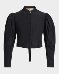 Puff-Sleeve Cropped Silk Jacket