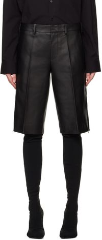 Helmut Lang Black Straight-Leg Leather Shorts
