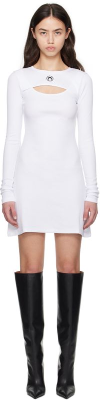 Marine Serre White Moon Logo Ribbed Jersey Minidress