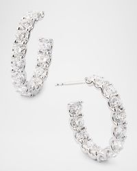 18K White Gold Inside Out Diamond Hoop Earrings, 7.0tcw, 1"L