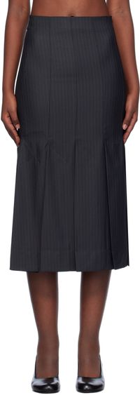 GANNI Gray Stripe Suiting Midi Skirt