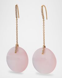 Estate 18K Rose Gold Diamond and Pink Quartz Flying Saucer Disc Drop Earrings