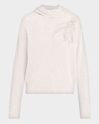 Ribbed Cashmere Hoodie with Monili Embroidery