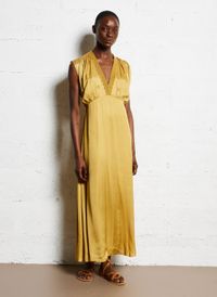 Louise Misha - Robe longue satinée en coton - Taille 40 - Marron