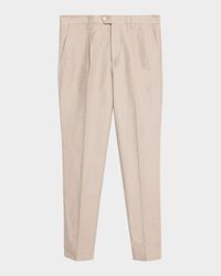 Men's Cotton and Linen Leisure-Fit Pleated Trousers