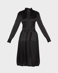 Silk Midi Dress with Adjustable Sleeves