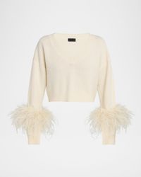 Feather-Trim Cashmere Crop Sweater