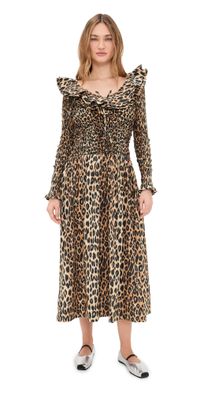Damson Madder Harper Shirred Midi Dress Leopard 8