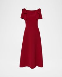 Bow-Shoulder Short-Sleeve A-Line Dress