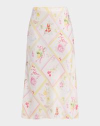 Castle Silky Fruit Print Midi Skirt