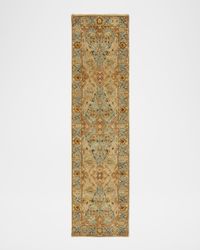 Damask on Blue Hand-Knotted Oushak Rung, 3' x 10'