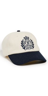 Sporty & Rich NY Crest Wool Cap Ecru/Dark Navy One Size