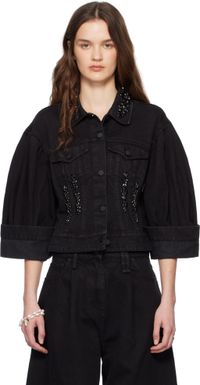 Simone Rocha Black Turbo Embellished Sculpted Denim Jacket