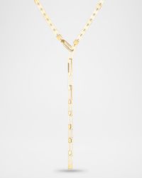 14K Yellow Gold Laser Square and Open Rectangle Lariat Necklace