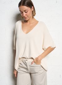 Please - Pull ample Col V - Taille Unique - Beige