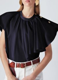 The Label Edition - Top droit manches courtes à volants - Taille L - Noir