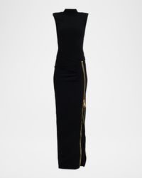 Mock-Neck Zip Slit Sleeveless Gown