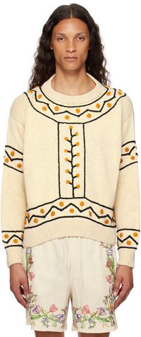 HARAGO Pull blanc cassé à appliqués crochetés
