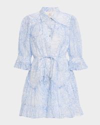 Gwendoline Floral Puff-Sleeve Ruffled Mini Dress