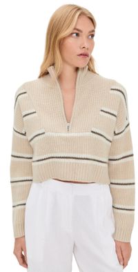 STAUD Cropped Hampton Cashmere Sweater Whisper Stripe S