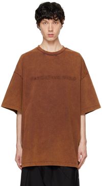 Feng Chen Wang T-shirt brun à effet délavé et à appliqués à logo