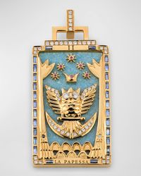 18K Yellow Gold Angelite Pendant with Sapphires, Moonstone and GH-SI Diamonds