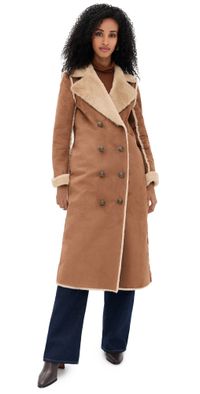 L'AGENCE Citron Faux Fur Maxi Coat Sepia Brown/Light Almond 8