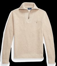 Polo Ralph Lauren - Pull droit col cheminé en laine et coton mélangé - Taille XL - Beige