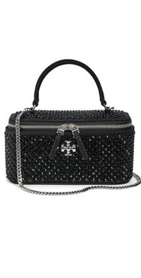 Tory Burch Kira Satin Hot Fix Vanity Case Black One Size