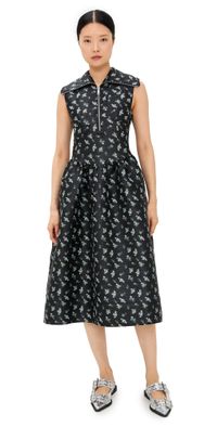 GANNI Floral Jacquard Midi Dress Black 44