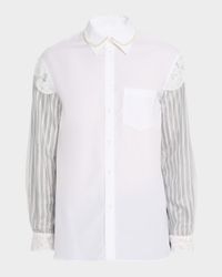 Men's Trapped Lace Patchwork Button-Down Shirt