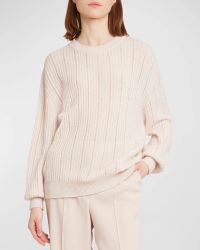 Cashmere-Silk Lattice Knit Crewneck Sweater