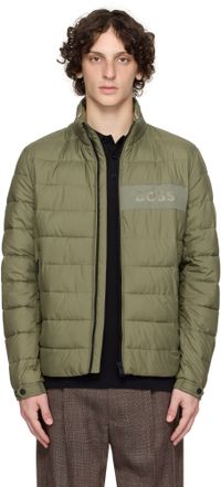BOSS Khaki Water-Repellent Regular-Fit Logo Puffer Jacket