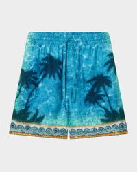 Men's Emblem-Print Silk Twill Shorts