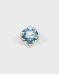 Da Funkadelic Signet Ring with White Enamel and Blue Topaz