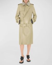Leather Trench Coat with Check Collar