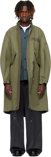 sacai Manteau kaki en taffetas contrecollé à trois épaisseurs