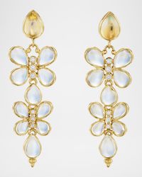 Florence86 FJ Luna Flutter 18K Yellow Gold Blue Moonstone and Diamond Drop Earrings