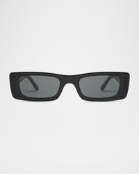 Flynn Glossy Acetate Rectangle Sunglasses