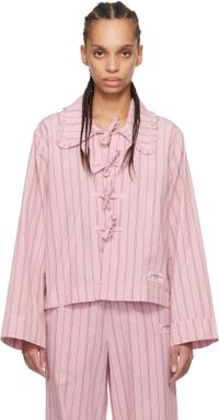GANNI Pink Stripe Cotton Pyjama Shirt