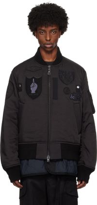 sacai Black Spiewak & Gonz Edition Multi Patch Bomber Jacket