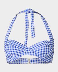 Gingham Draped Halter Bikini Top
