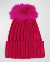 Toscana Lamb Fur Pom Knit Beanie