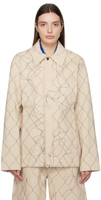 AIREI Beige Embroidered Denim Jacket