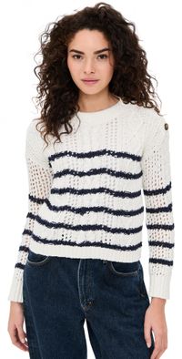 Stateside Striped Long Sleeve Crew Sweater Cream XS