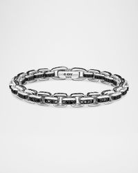 Men's Box Chain Bracelet with Black Diamonds in Silver, 7.3mm