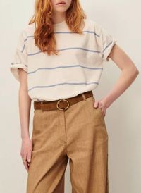 Sessun - Tee-shirt ample col rond en coton mélangé rayé - Taille XS - Bleu