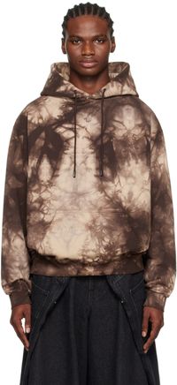 LU’U DAN Pull à capuche brun à motif décoloré