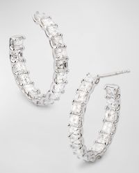 18K White Gold Inside Out Diamond Hoop Earrings, 5.10tcw, 1"L