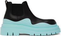 Bottega Veneta Bottes chelsea noir et bleu à semelle Tire